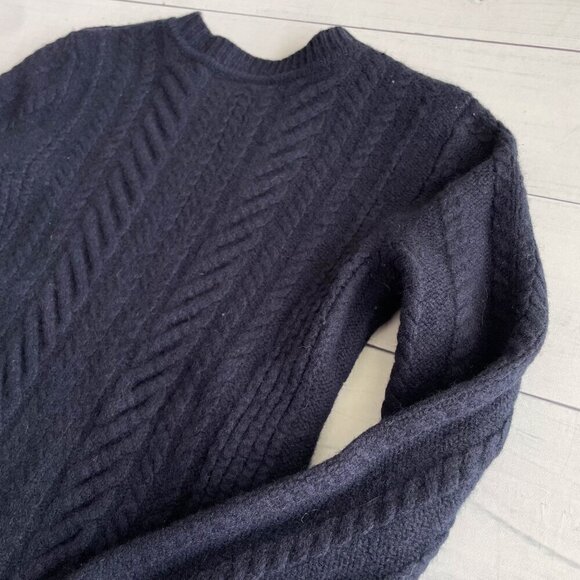 J. Crew Girl's 100% Wool Cable Knit Crew Neck Sweater, Navy Blue - Picture 10 of 10